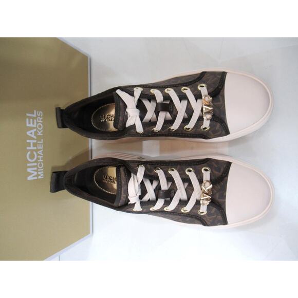 Michael Kors Evy Lace Up Empire Signature Logo Sneakers Brown - Picture 4 of 10
